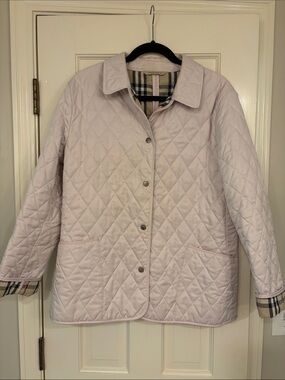 Burberry Pale Pink Quilted Jacket with Signature Check Trim